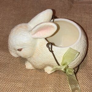 Hallmark Easter, bunny, planter Cream and Pink Bunny Decor with wire handle